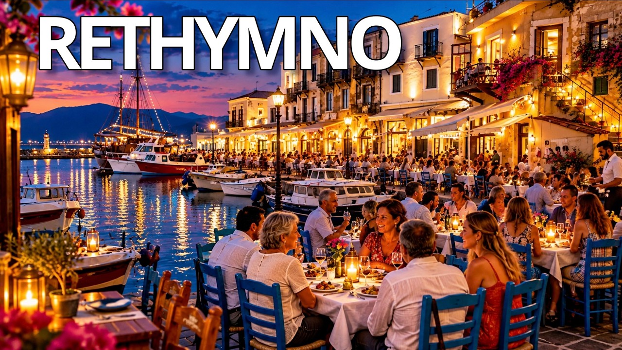 Rethymno Crete: Evening and Nightlife Walking Tour 4K, Greece