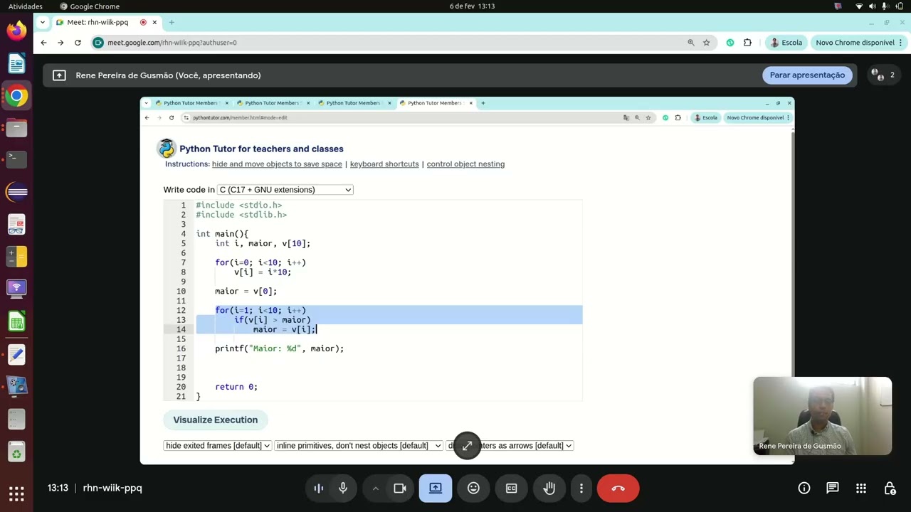 [Programação em C] Aula 06 - Vetores - Exemplo 01 usando Python Tutor