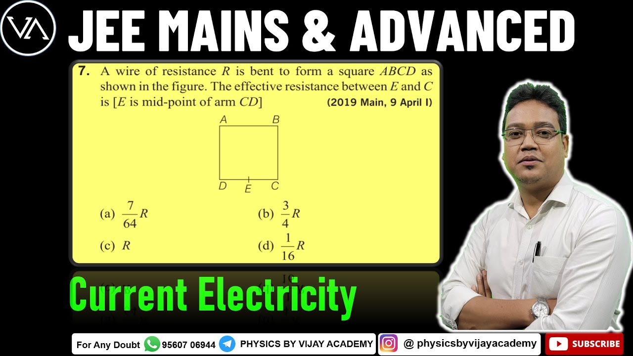 A wire of resistance R is bent to form a square ABCD as shown in the figure. The effective