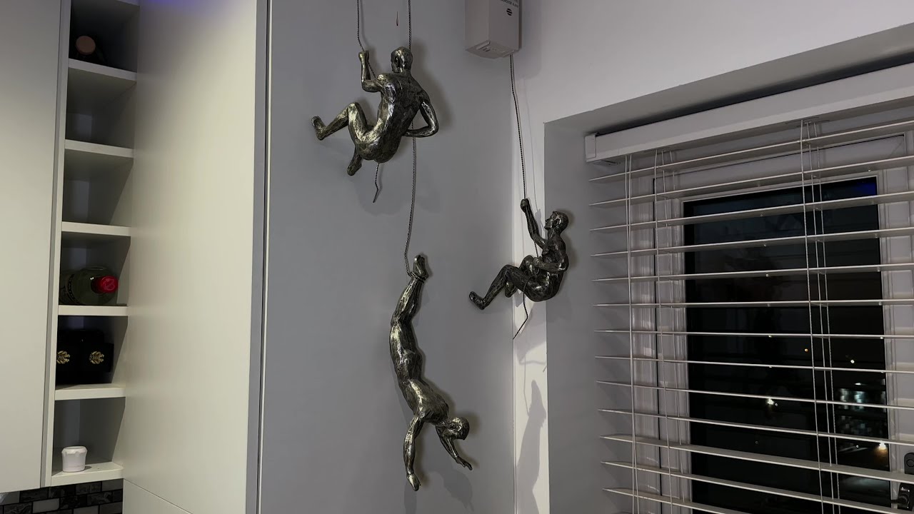 3x Large Bronze Climbing Abseiling Men Trio Hanging Ornament Figures Climbing Men