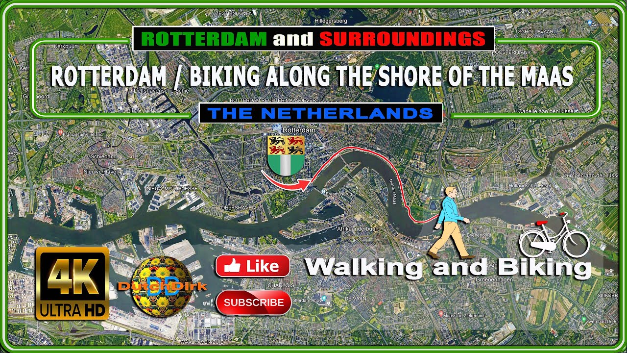 (4K) ROTTERDAM / BIKING ALONG THE SHORE OF THE MAAS (The Netherlands)