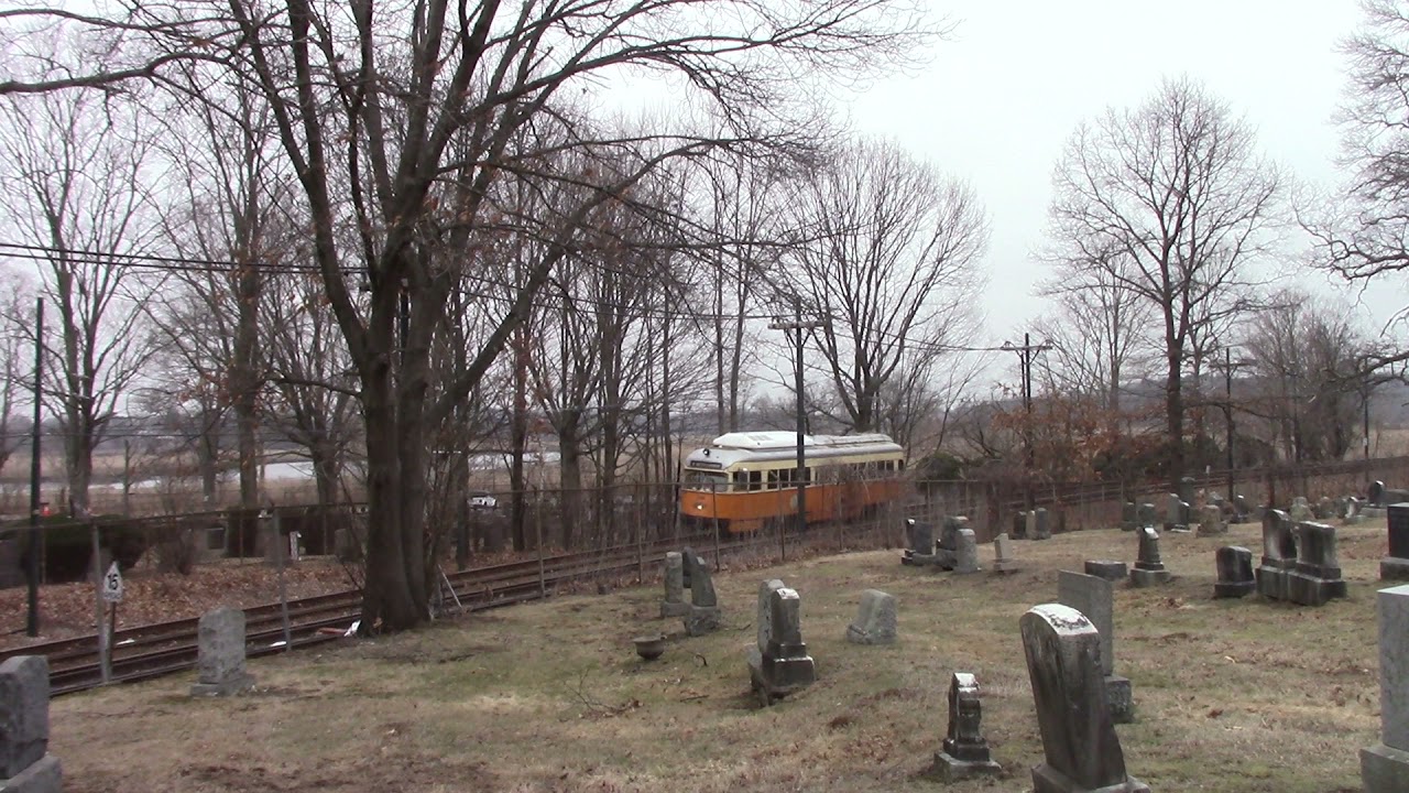 MBTA PCC #3254 heading thru Cedar Grove Cemetery  at Dorchester, MA
