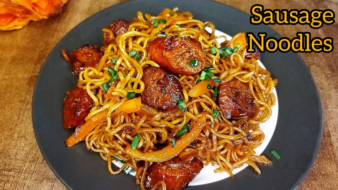 Sausage and noodles recipe .|Chowmein with sausage recipe. ASMR