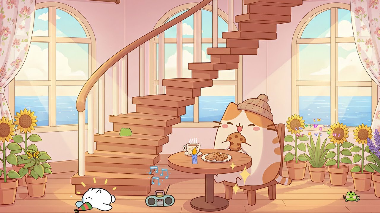 Pusheen’s Cozy Ocean Nook 🍪✨ Lofi Beats for Chill Time ☕️ Relax & Focus with Gentle Spring