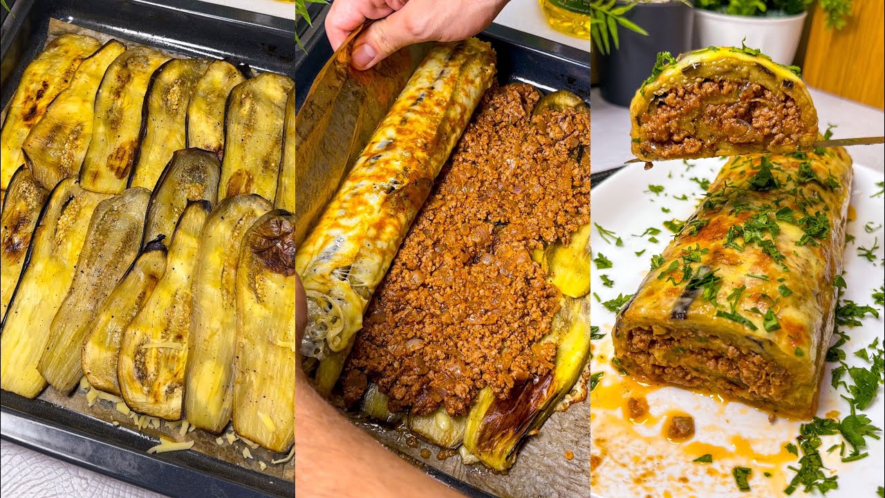 ستعشقون أكل الباذنجان بهذه الطريقة 😍 رولي الباذنجان المحشي خفيف و بزاف بنين 🤤
