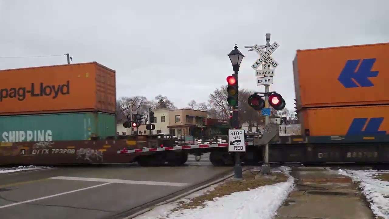 Eastbound Freight with Intermodal Stack Cars at Watertown Plank Rd, Elm Grove WI.