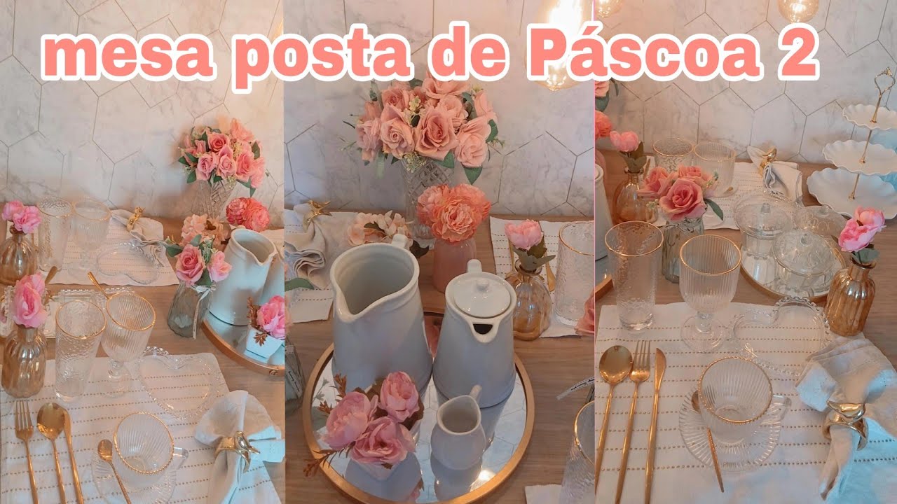 MESA POSTA DE PASCOA 2025 / CORES TRANSPARENTE E DOURADO