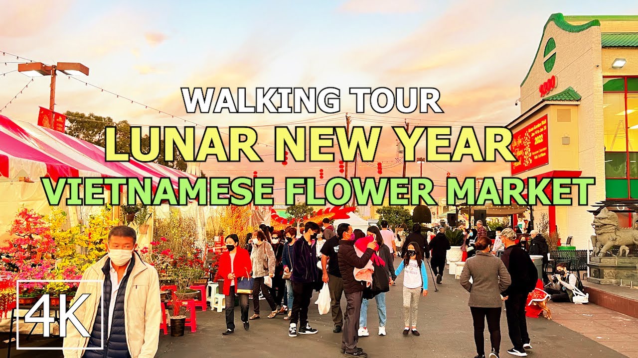 Lunar New Year or Tet - Walking Tour 4K - Vietnamese Flower Market at Phuoc Loc Tho Mall California