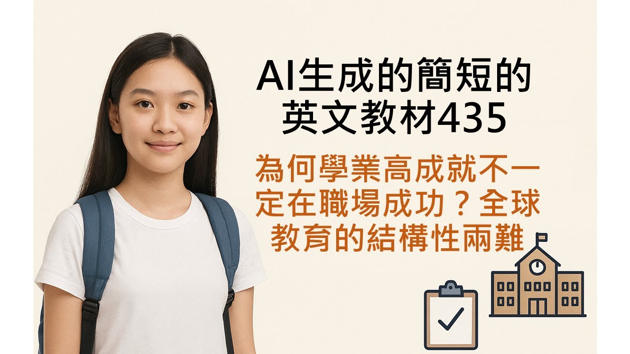由AI生成的高中英文7000單隨選20單英文教材435。主題：為何學業高成就不一定在職場成功？全球教育的結構性兩難。