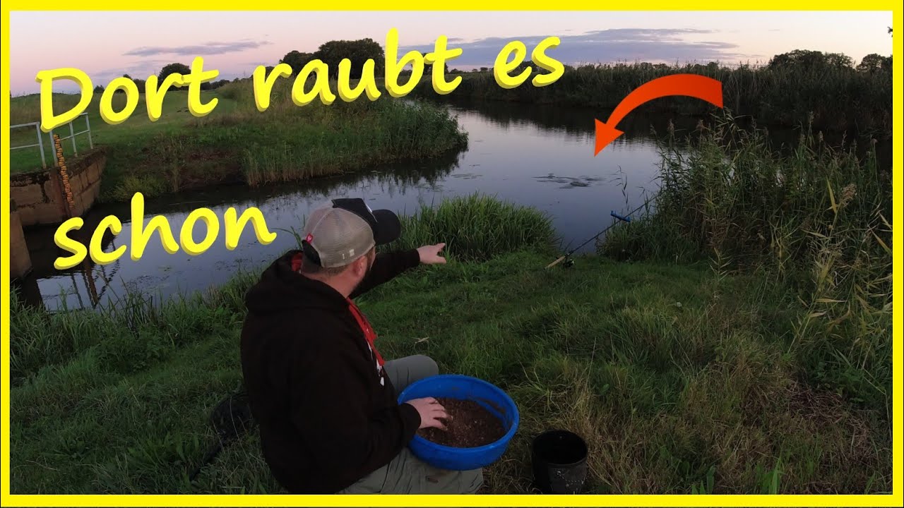 Ansitz Angeln im Herbst am kleinen Fluss mit Köderfisch Wurm und Made auf Raubfisch und Friedfisch