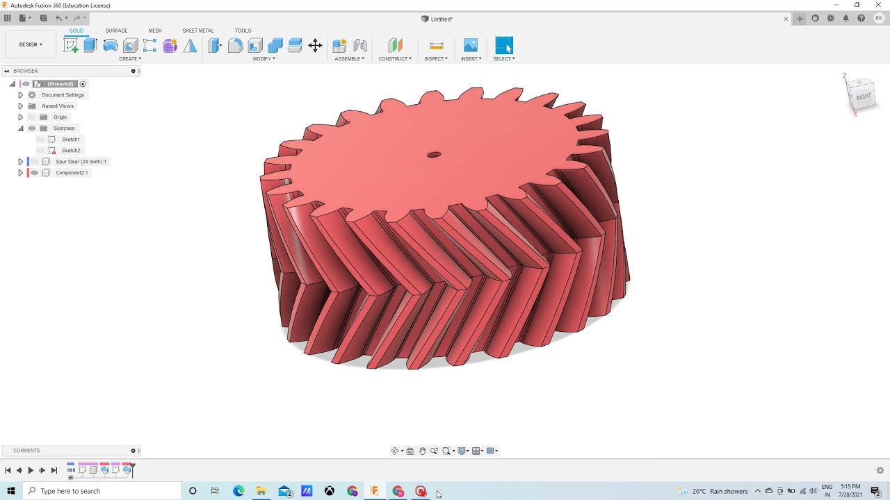 Herringbone gear in FUSION 360 under 3 minute.