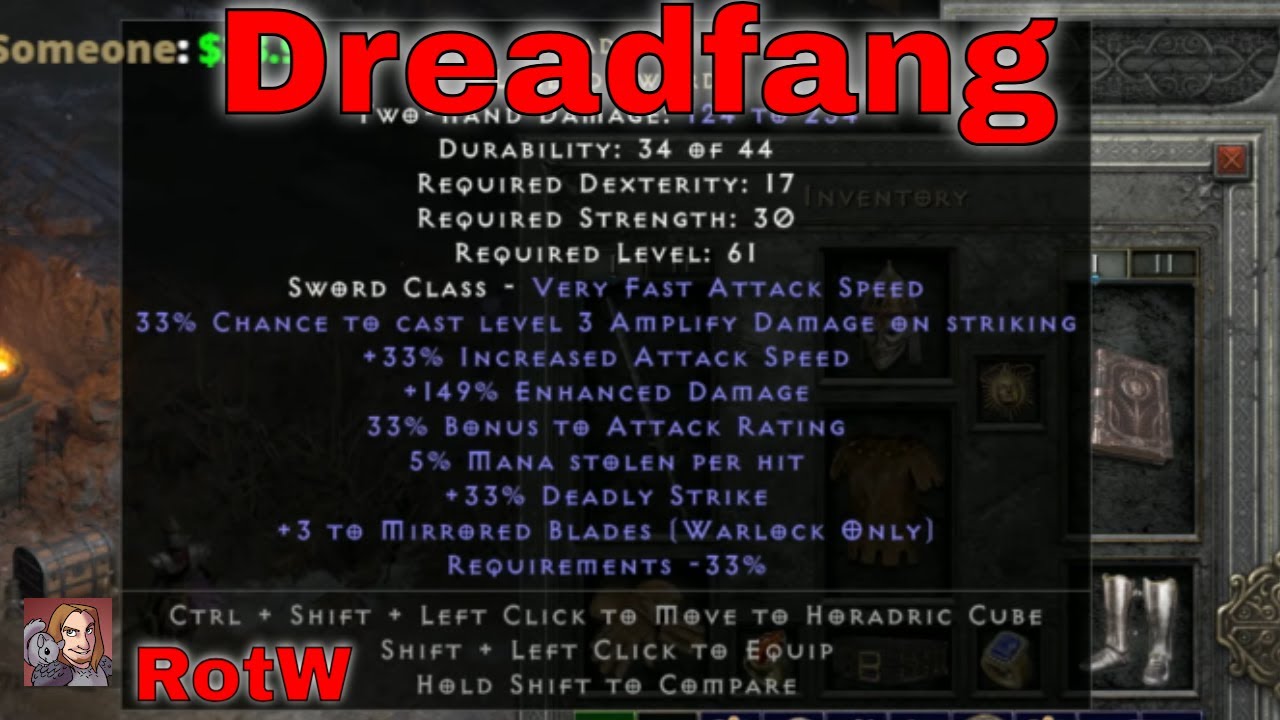 D2R Unique Items - Dread Fang (Legend Sword)