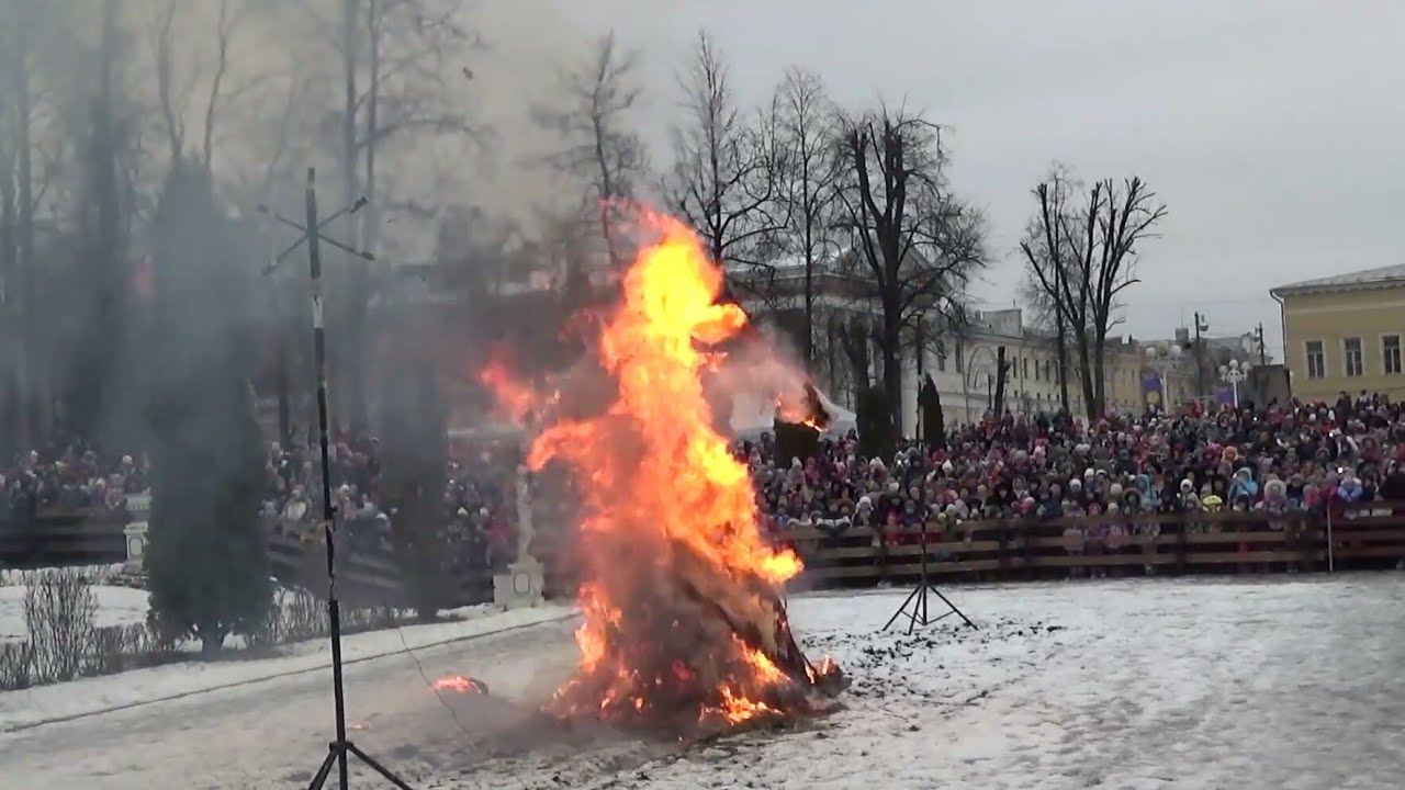 Масленица народные гуляния в Твери 2020, Сожжение чучела масленици, городской сад, прощание с зимой,