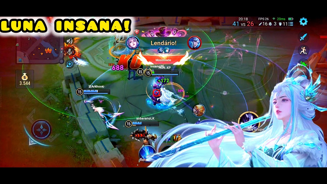 LUNA INSANA! — Gameplay Lendário de Luna | Honor of Kings (HoK)