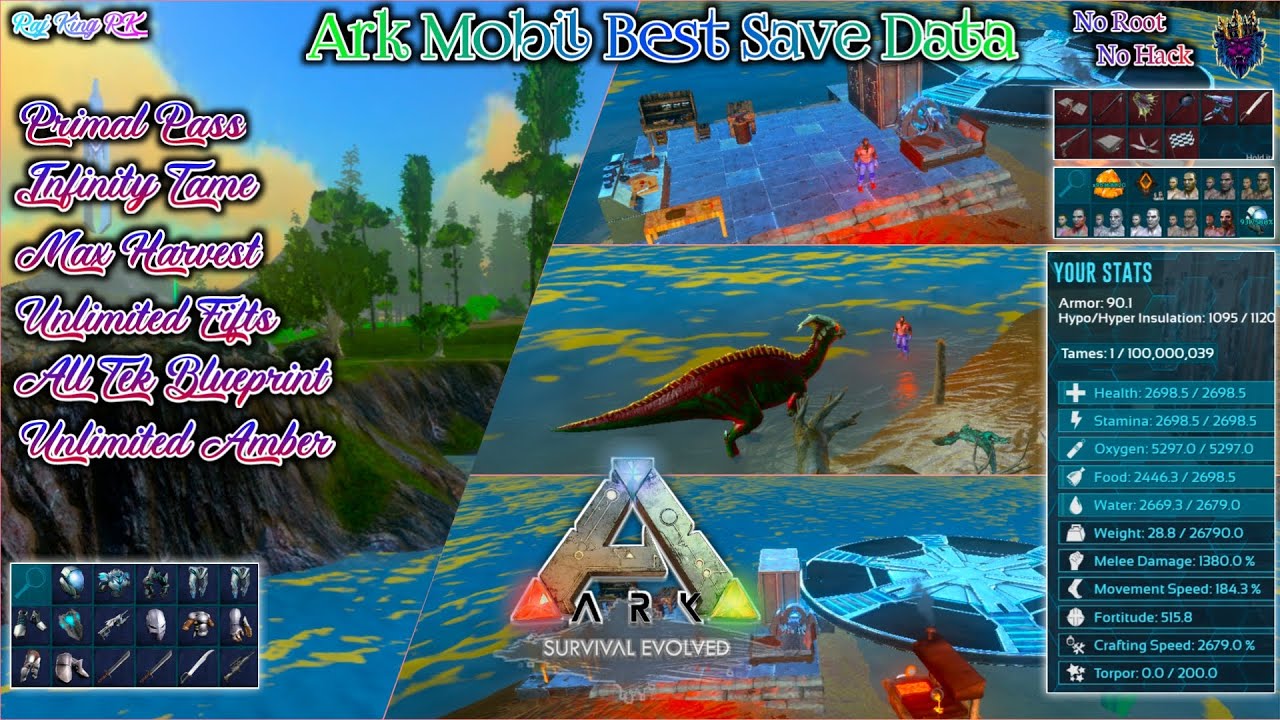 ARK:Mobile God LVL Save Data📂LVL-💯 Primal Pass💎Infinity Gift🎁Infinity Tame🦕Max Harvest🔥Inf Amber