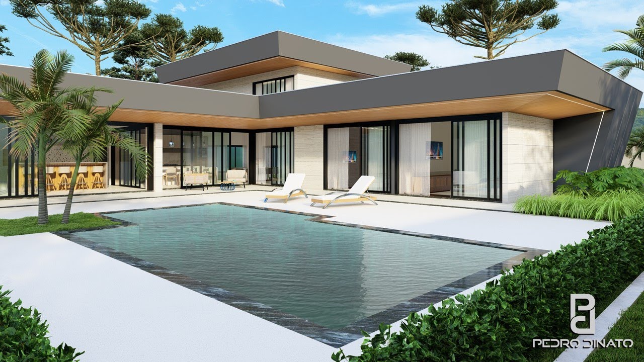 CASA MODERNA MODELO EM L COM 3 SUITES  -  ( P - 204 )