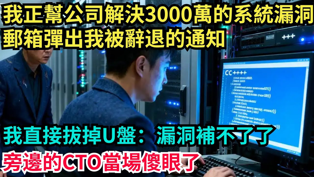 我正幫公司解決3000萬的系統漏洞，郵箱彈出我被辭退的通知，我直接拔掉U盤：漏洞補不了了！旁邊的CTO當場傻眼了【奇聞秘事】#奇聞#案件#真相#揭秘#秘事#故事#案件解讀