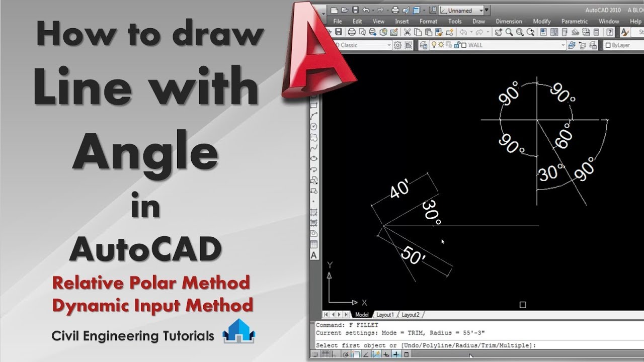 AutoCAD #14 - How to Draw Line With Angle in AutoCAD | Relative Polar Method | Dynamic Input Method