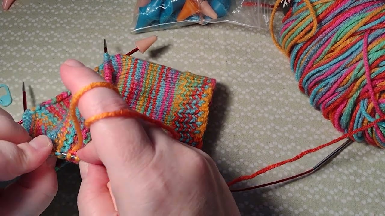 knitting sock on 9