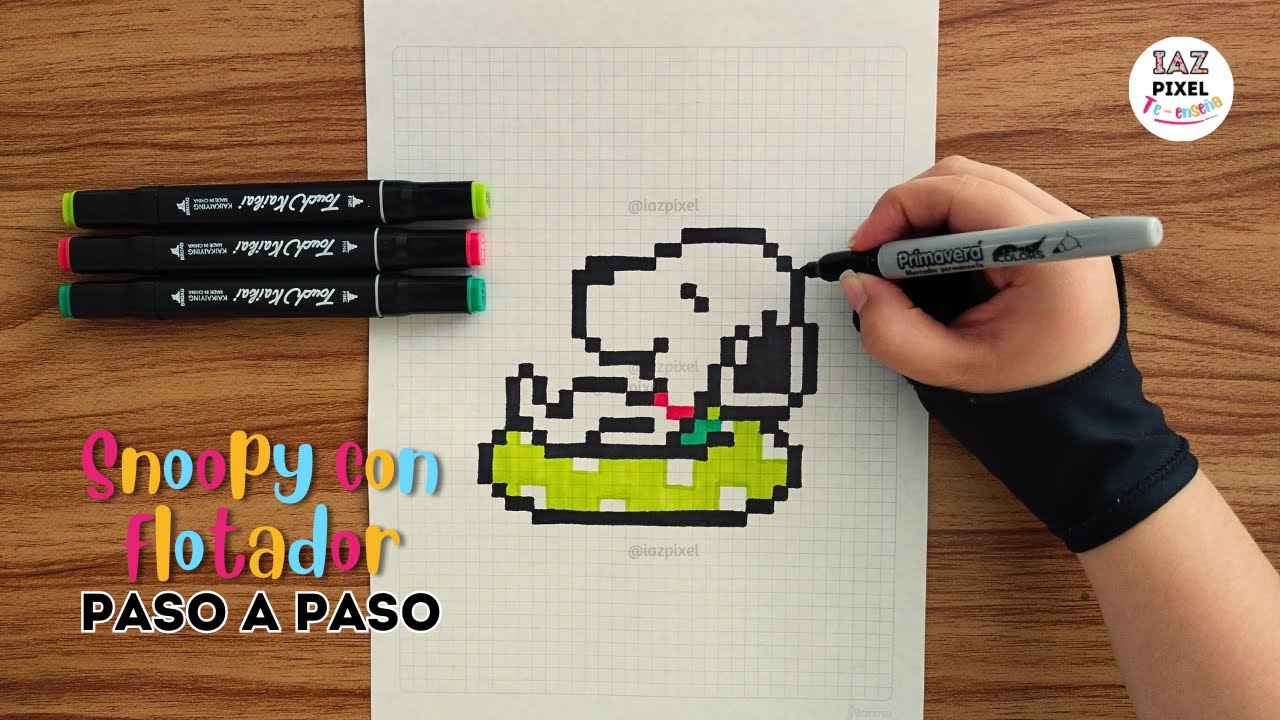 Como dibujar a SNOOPY CON FLOTADOR en PIXEL ART – Tutorial paso a paso