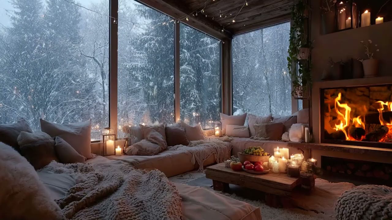 Cozy Snowy Fireplace 4K ❄️ Soft Piano Sounds for Work, Study & Inner Peace