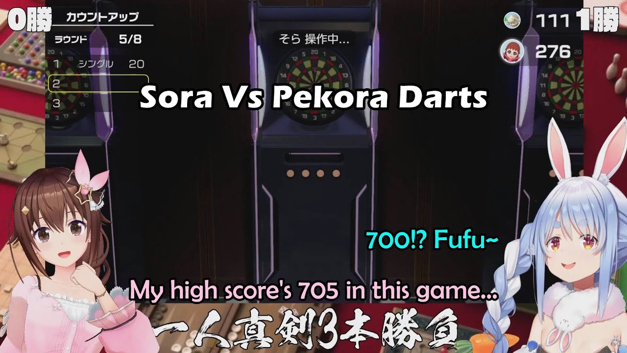 Sora Showing Her Insane Darts Skills With Pekora & Teaching Pekora To Get Better In It【Hololive Eng】