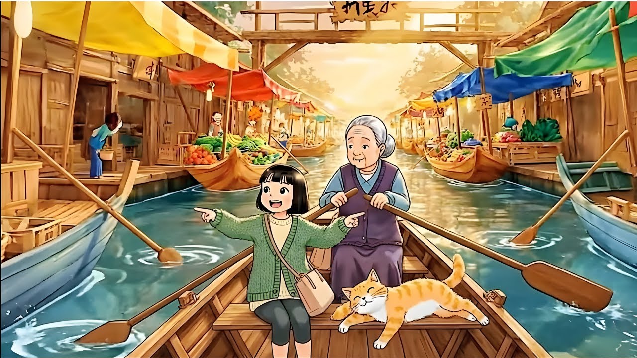 Life on a bamboo floating house w grandma Floating market, Fishing, Tom yum hot pot  Ghibli style 祖母