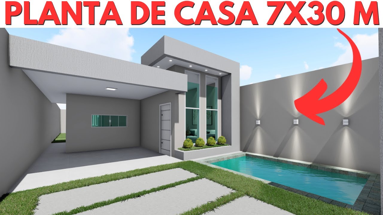PLANTA DE CASA 7x30 METROS COM 3 QUARTOS (1 SUÍTE)!