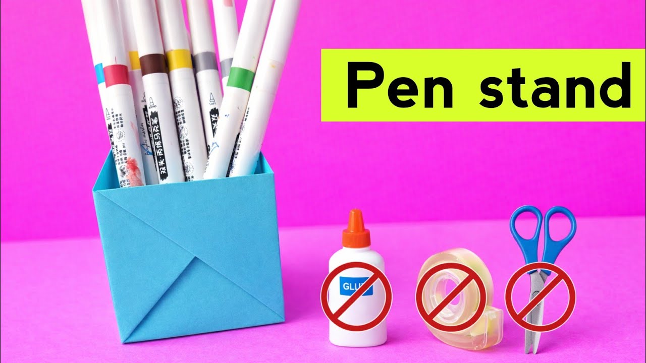 How to make paper pen stand/DIY pen stand/No glue pen stand/Pan stand without glue/No glue craft 