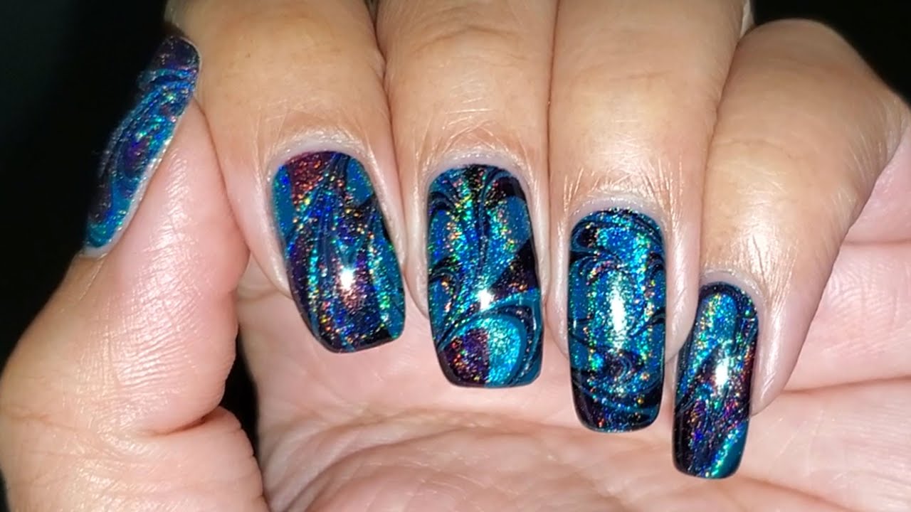 Teal Swirl Water Marble | 12 Days of Christmas Nail Art 2023 | DIY Tutorial | MSLP