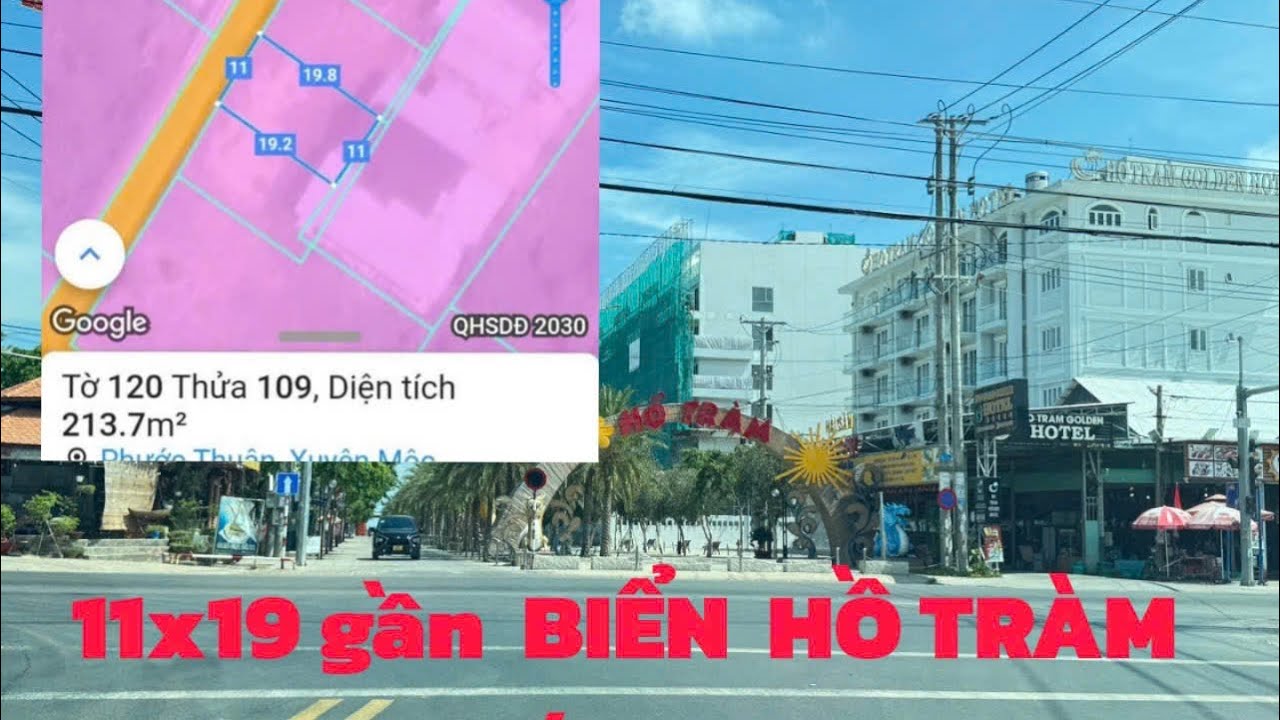 CÒN MỘT LÔ DUY NHẤT 11x 19 có 100TC MẶT TIỀN ĐƯỜNG NHỰA GẦN BIỂN HỒ TRÀM