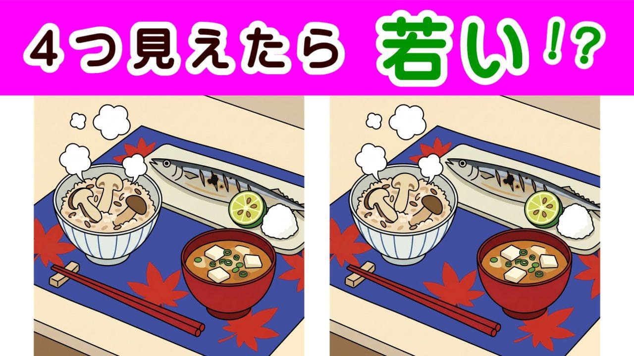 【間違い探し・４箇所】 徐々に難しくなるハードな脳トレ問題。 ムズイけど楽しいかも？ ２０個全部見つけられれば脳年齢３５才！？#538