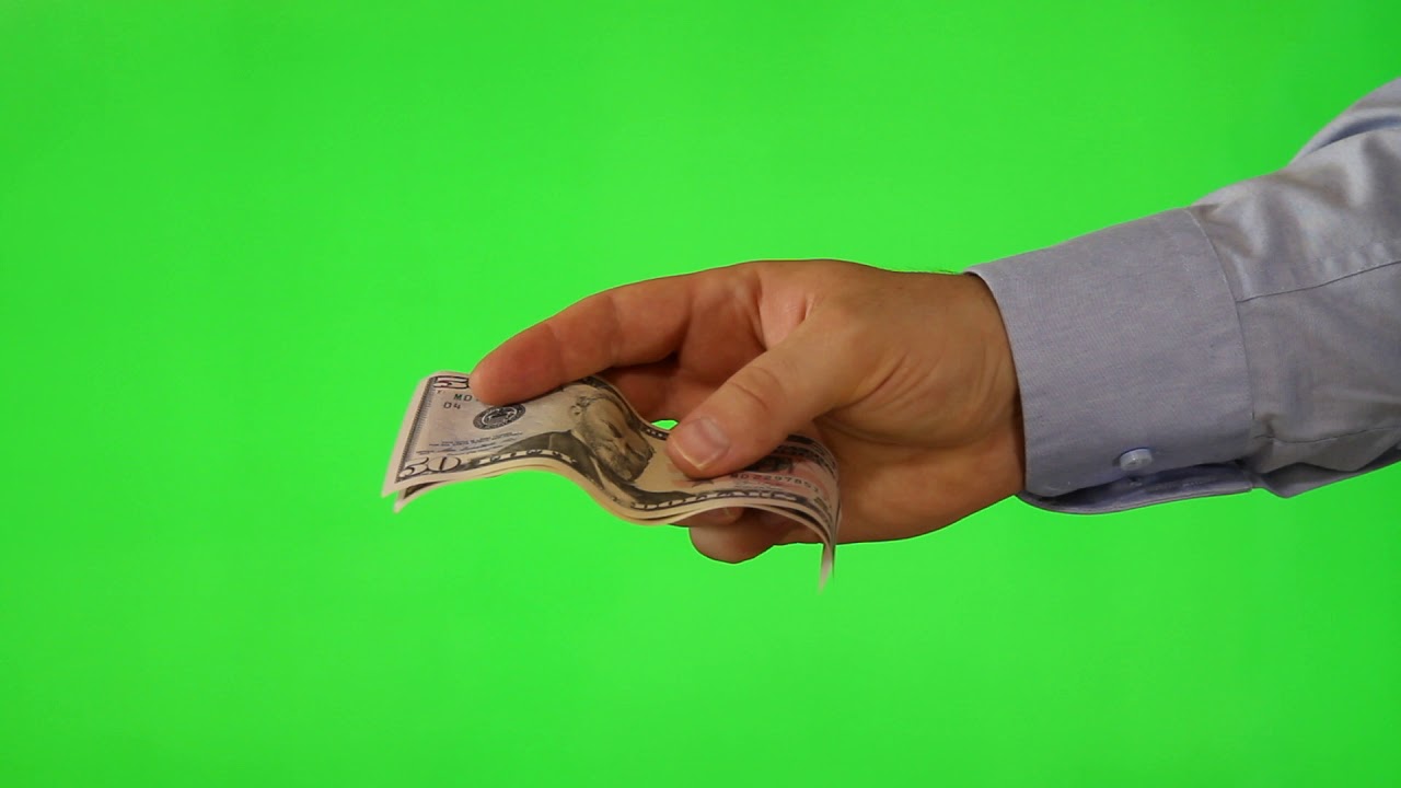 Hand offering money on green screen