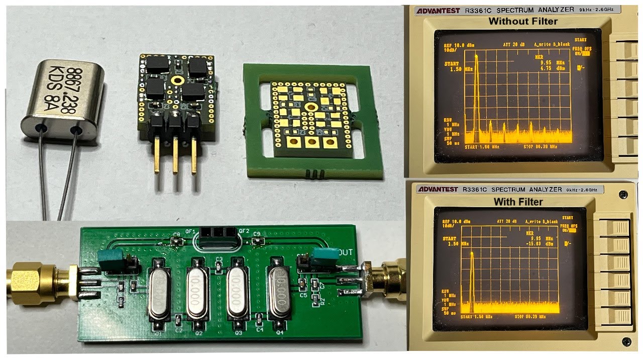 10MHz Miniature 4 Stages SMD Crystal Ladder Filter and a Test Breakout Board for it.