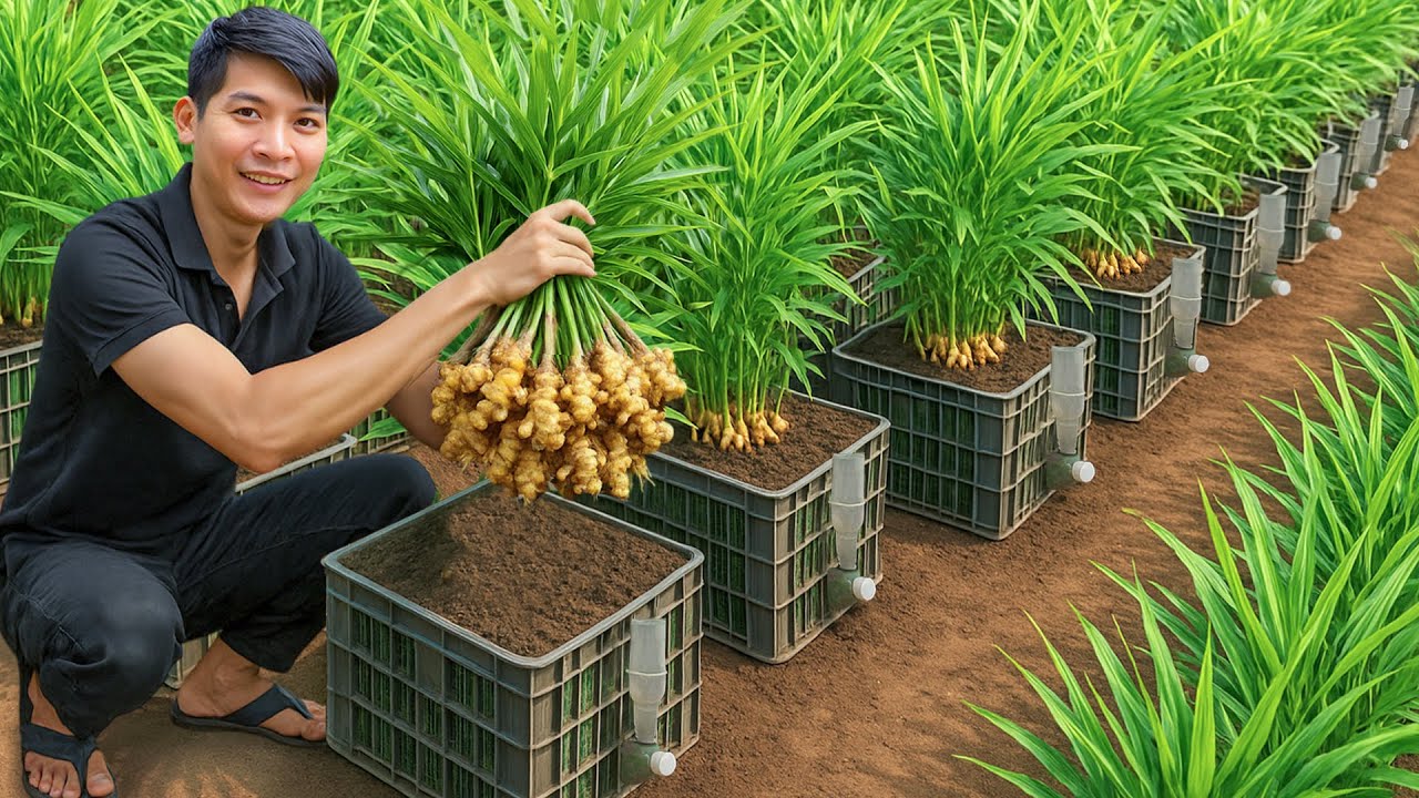 Old Plastic Containers → Big Ginger Harvest! Grow High-Yield Ginger Easily
