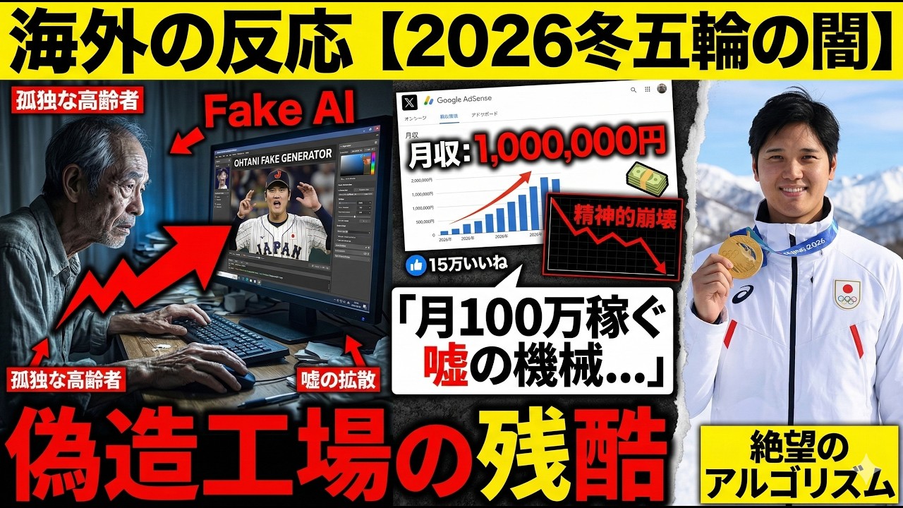 【2026冬五輪】月100万の闇！大谷翔平を愛した男が嘘の機械に…孤独な高齢者を狙うフェイク動画工場の残酷なアルゴリズムと、崩壊した純粋な情熱の全貌