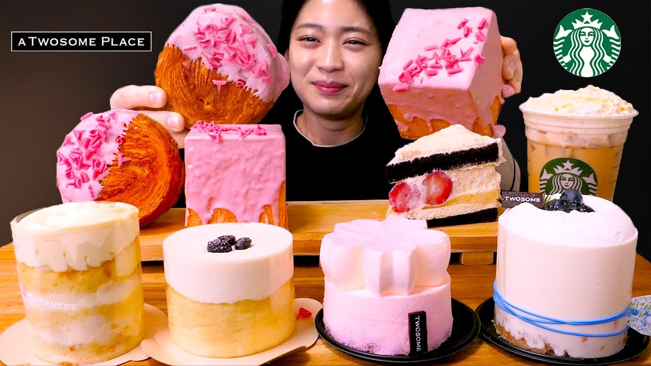 🌸봄 맞이 케이크🍰스타벅스와 투썸 봄 맞이 신메뉴 케이크 먹방❤ | Starbucks & Twosome Strawberry, Blueberry cake ASMR Mukbang