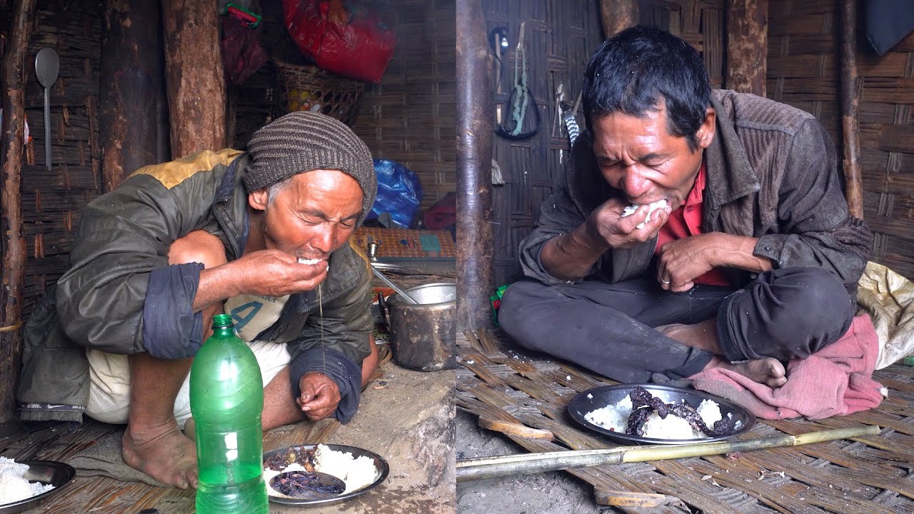 cooking buff soup curry & rice by buffalo herders ||  life in rural Nepal ||