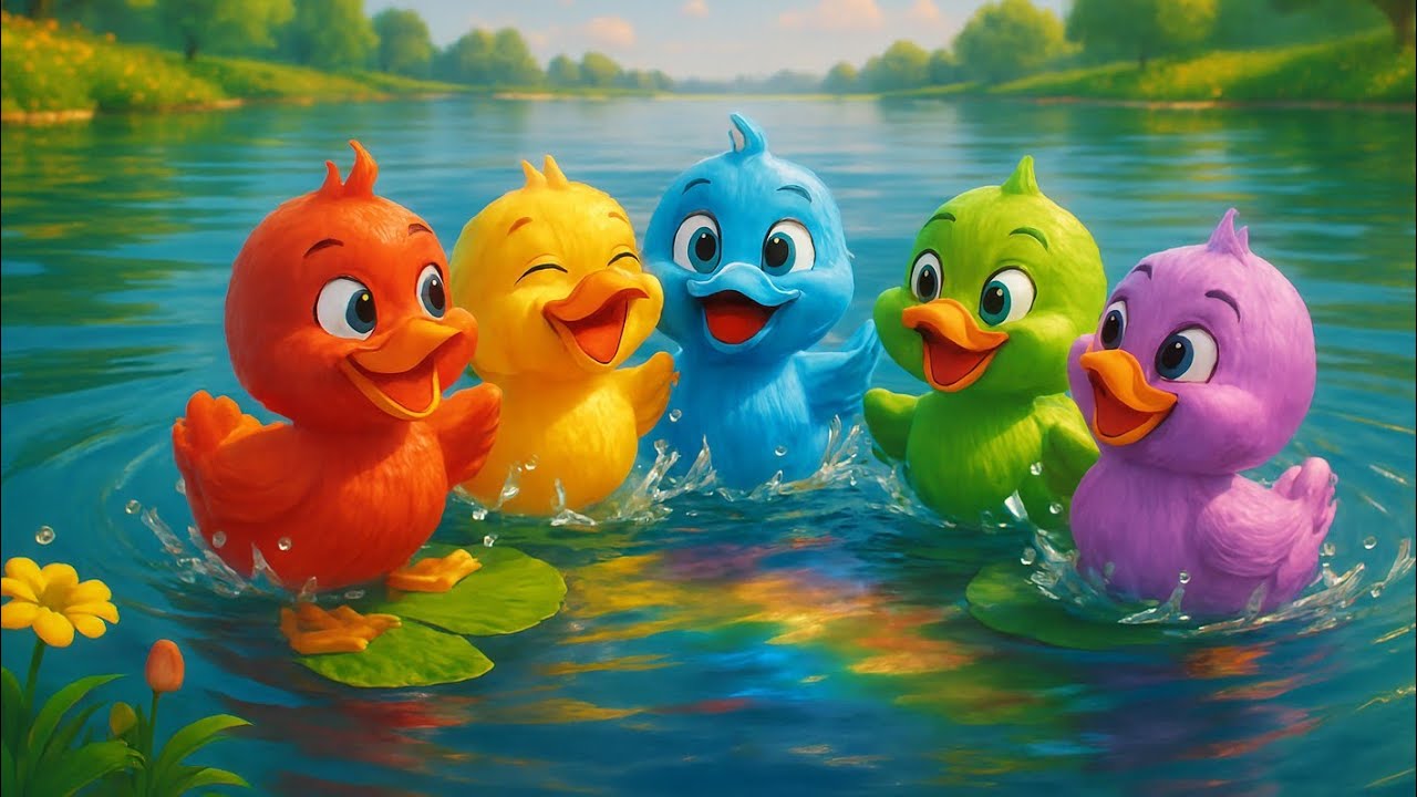 5 Colorful Ducks Swimming in the Lake 🦆🌈 | Kids Cartoon Song