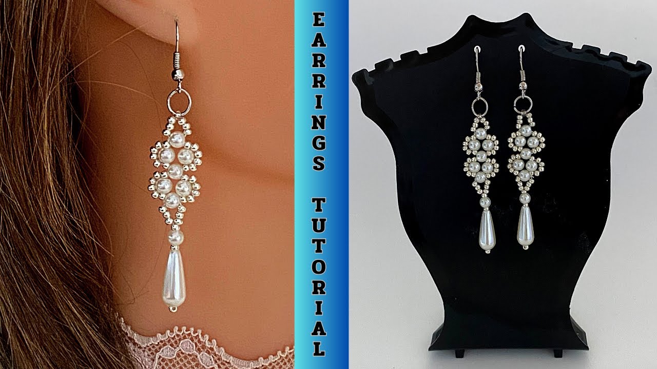 How to make bridal earrings. Earrings pattern for beginners. Beading tutorial