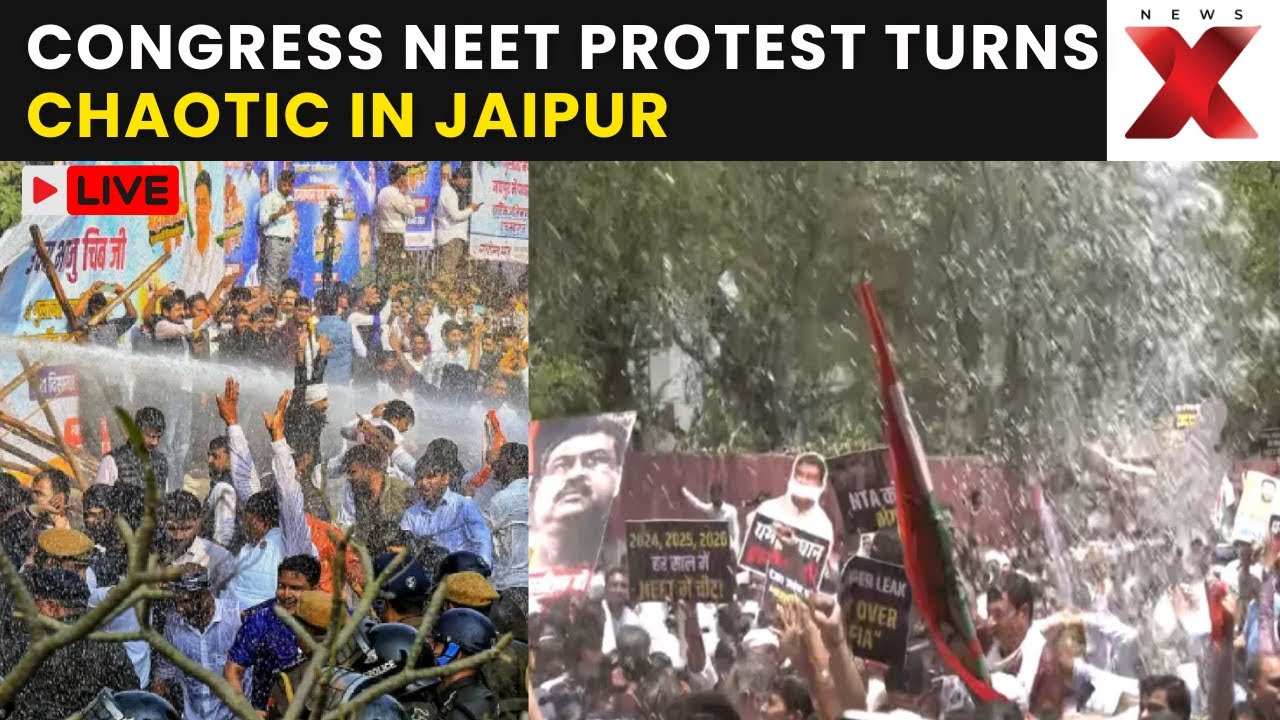 NEET JAIPUR PROTEST LIVE: Police Use Water Cannons On Congress Workers