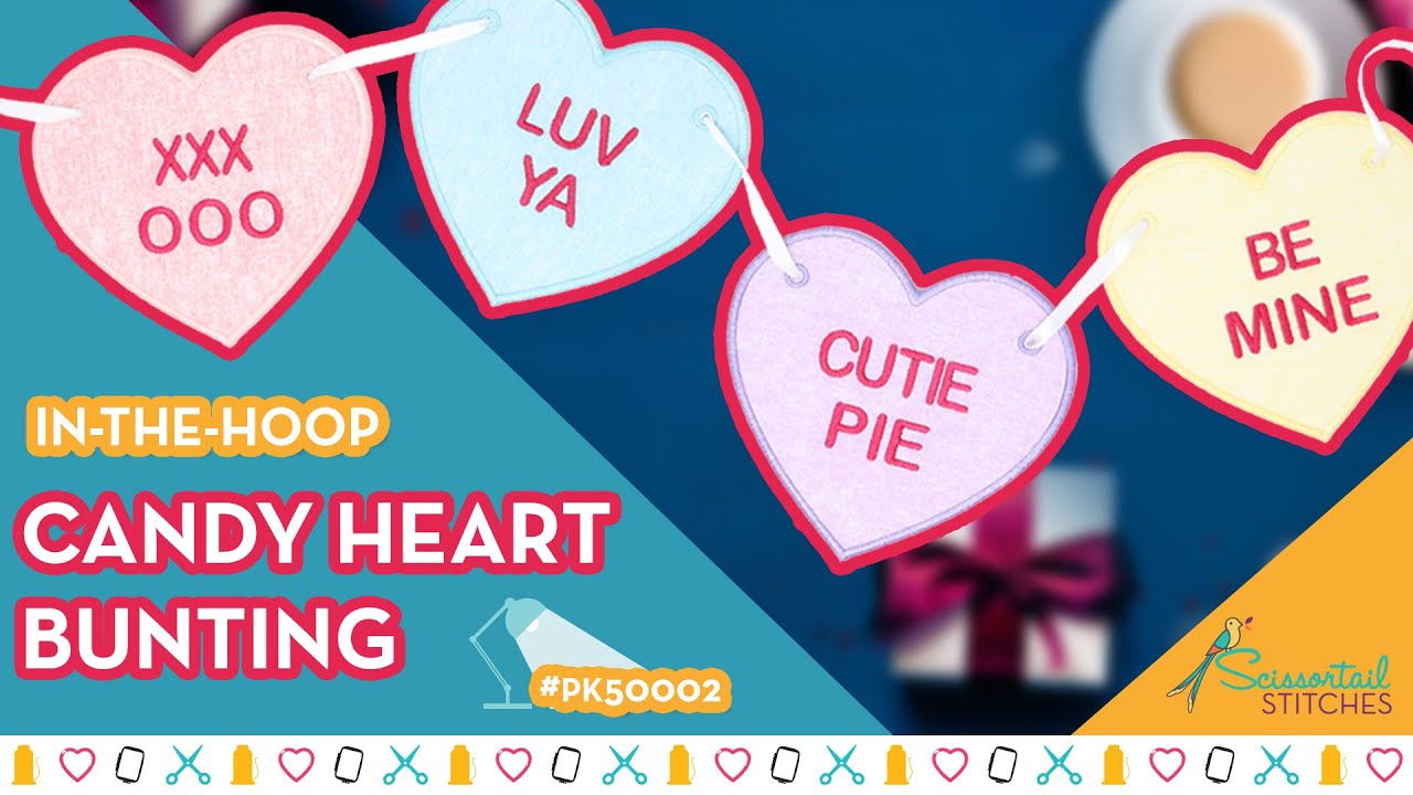 Make this Candy Heart Bunting in Your Embroidery Hoop!