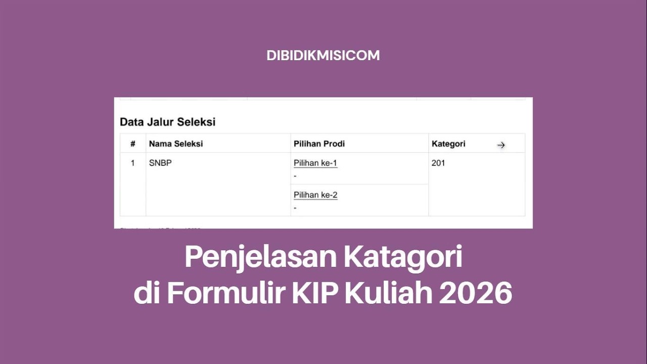 Penjelasan Katagori di Formulir KIP Kuliah SNBP 2026