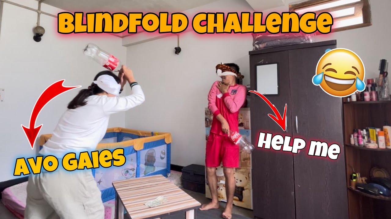 Blindfold funny challenge btw husband & wife 🤣 || couple fun time 😍