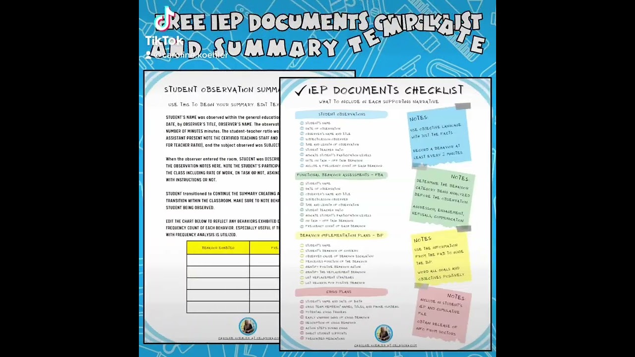 Free IEP documents checklist for special education teachers | FBA | BIP | Student Safety Crisis Plan