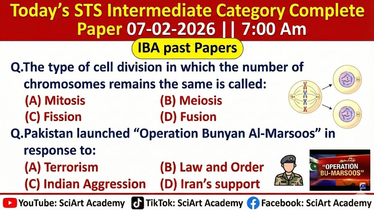 Today's STS Intermediate Category ( 5 to 15 ) Complete Paper ||07-02-2026||7:00 Am || SciArt Academy
