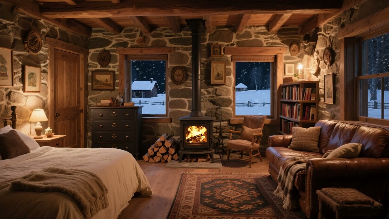 [Sleep-inducing white noise] Relax in the comfort and warmth of your bedroom on a cold, snowy day.