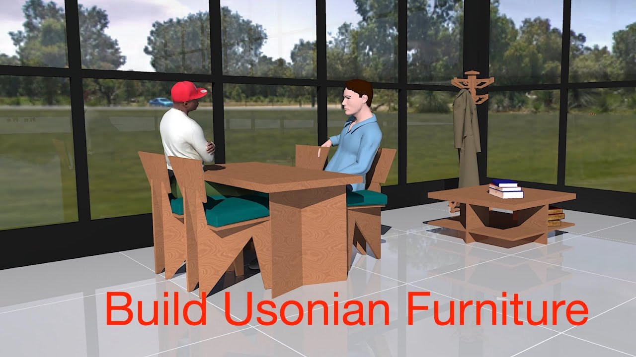 Frank Lloyd Wright Inspired Usonian Furniture Made from Plywood.Table and chairs