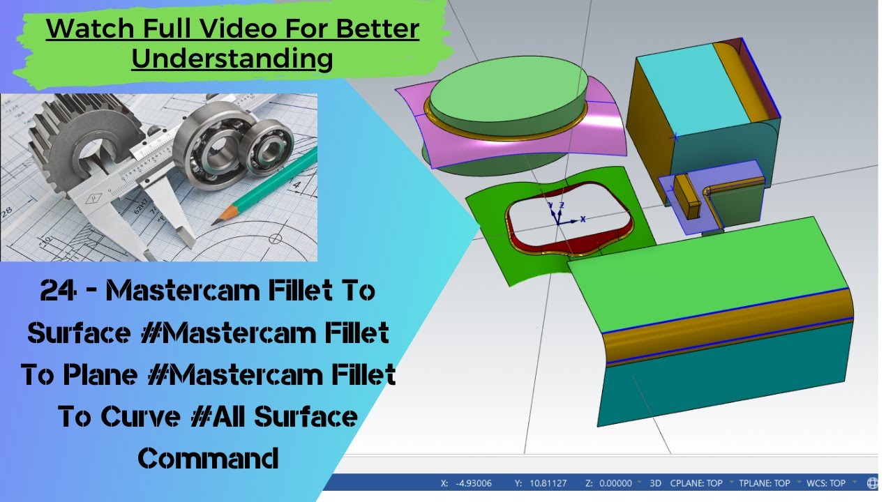 24 - Mastercam Fillet To Surface #Mastercam Fillet To Plane#Mastercam Fillet To Curve#Surface Fillet