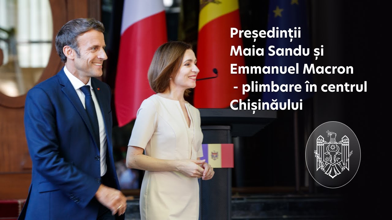 Președinții Maia Sandu și Emmanuel Macron  - plimbare în centrul Chișinăului